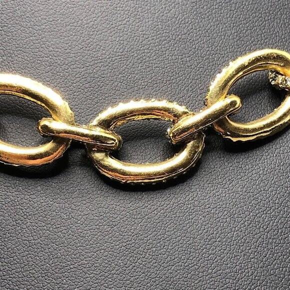 Monet Faux Pearl Necklace Taupe Brown Rhinestone Covered Links Vtg Runway Collar - Picture 8 of 12